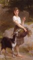 ヤギと花を持つ少女 アカデミックリアリズムの少女 エミール・ムニエ